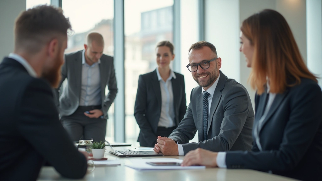 Professional team discussing strategy during collaborative meeting in modern conference room