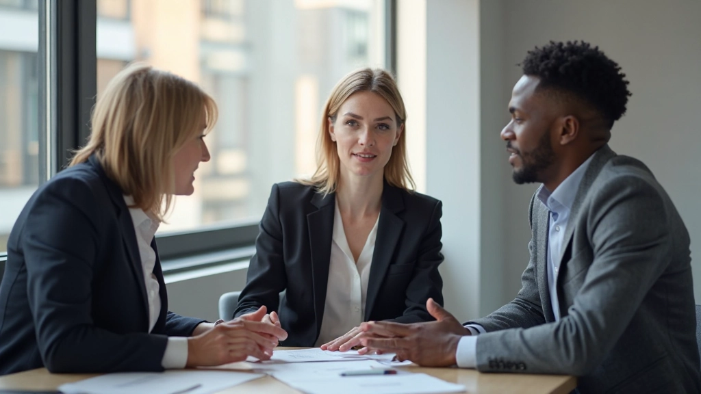 Diverse professionals collaborating in modern office environment during business meeting