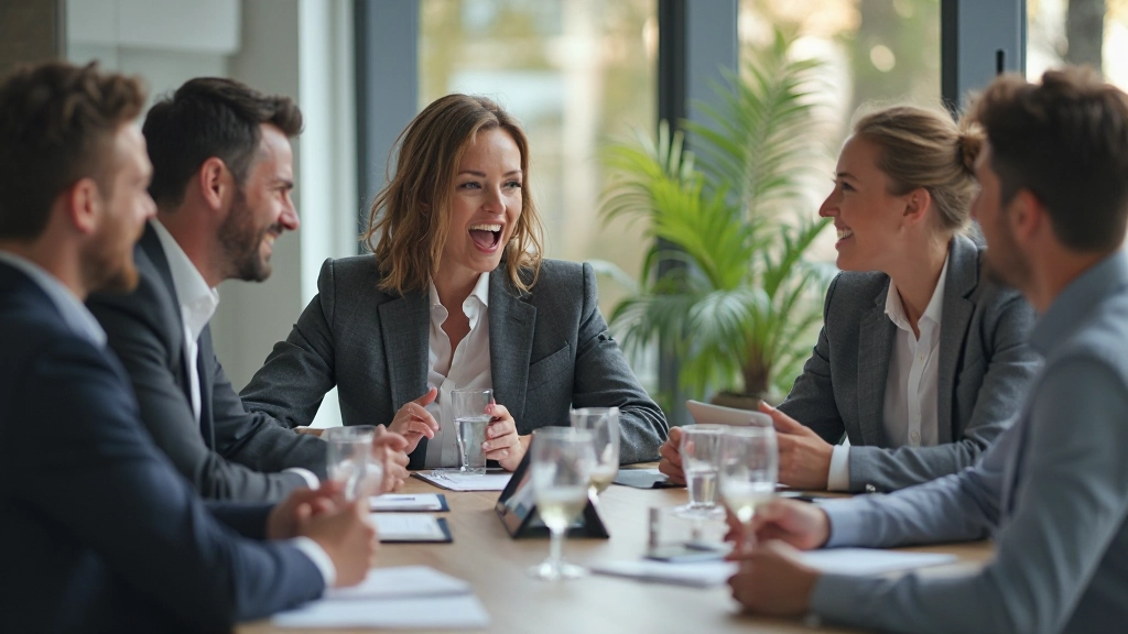 Professional team engaged in collaborative discussion during business meeting