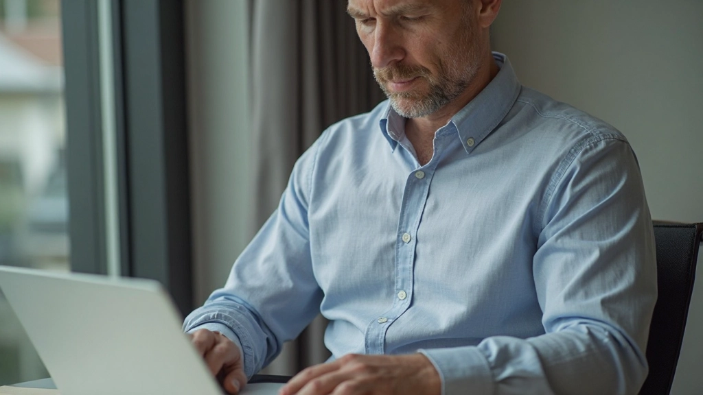 Professional man analyzing technical data and performance metrics at desk with laptop