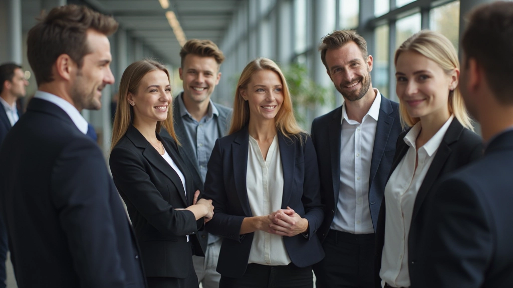 Professionele netwerkgebeurtenis met internationale zakenprofessionals in carrièregroeicontext