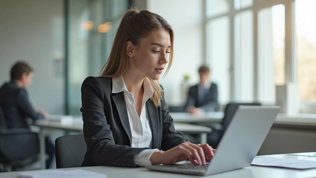 Professional woman reviewing language learning progress on tablet during study session
