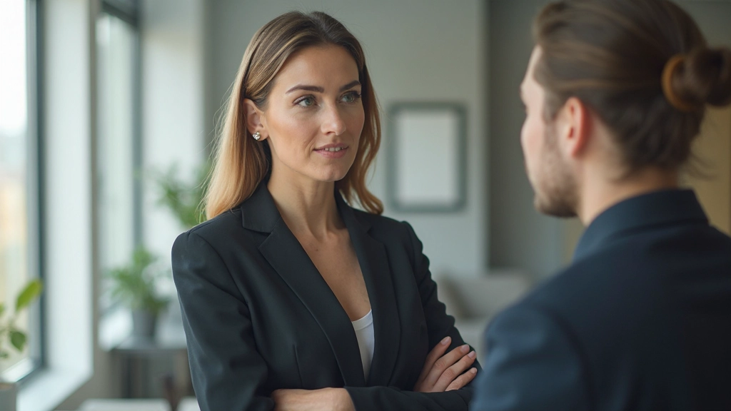 Professional woman practicing English conversation with focused concentration during one-on-one coaching session