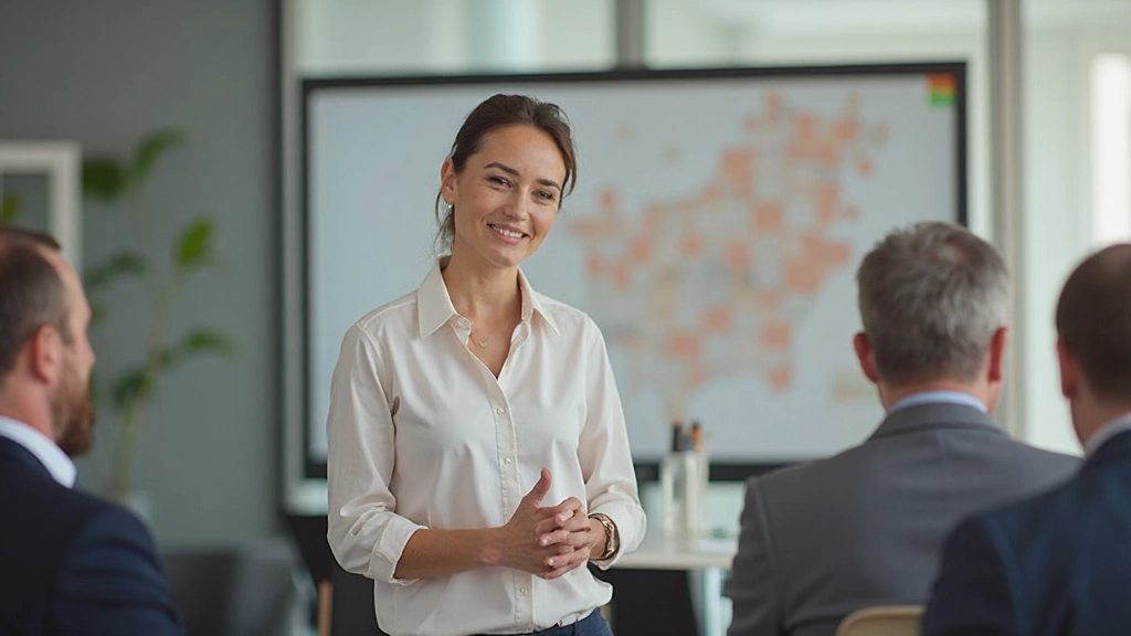 Confident female professional in casual business attire during networking event